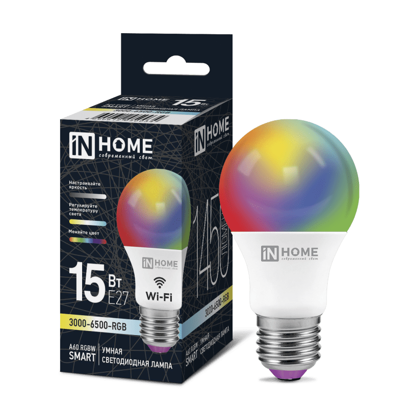 40eb2d151fbb4599c4a32482fc80c46c.png Умная лампа A60 E27 rgbw InHome 15Вт — изображение 1