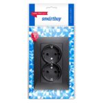 Розетка двойная с рамкой с/з черная Smartbuy