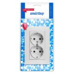 Розетка двойная с рамкой с/з белая Smartbuy