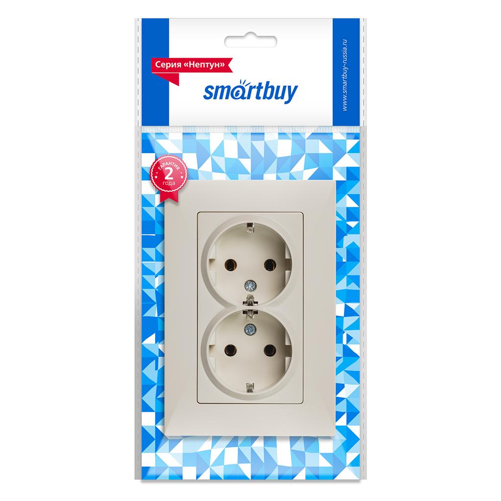 lveh6k1o1plx0loekg1vy8bk5eag10nk.jpg Розетка двойная с рамкой с/з бежевая Smartbuy — изображение 1