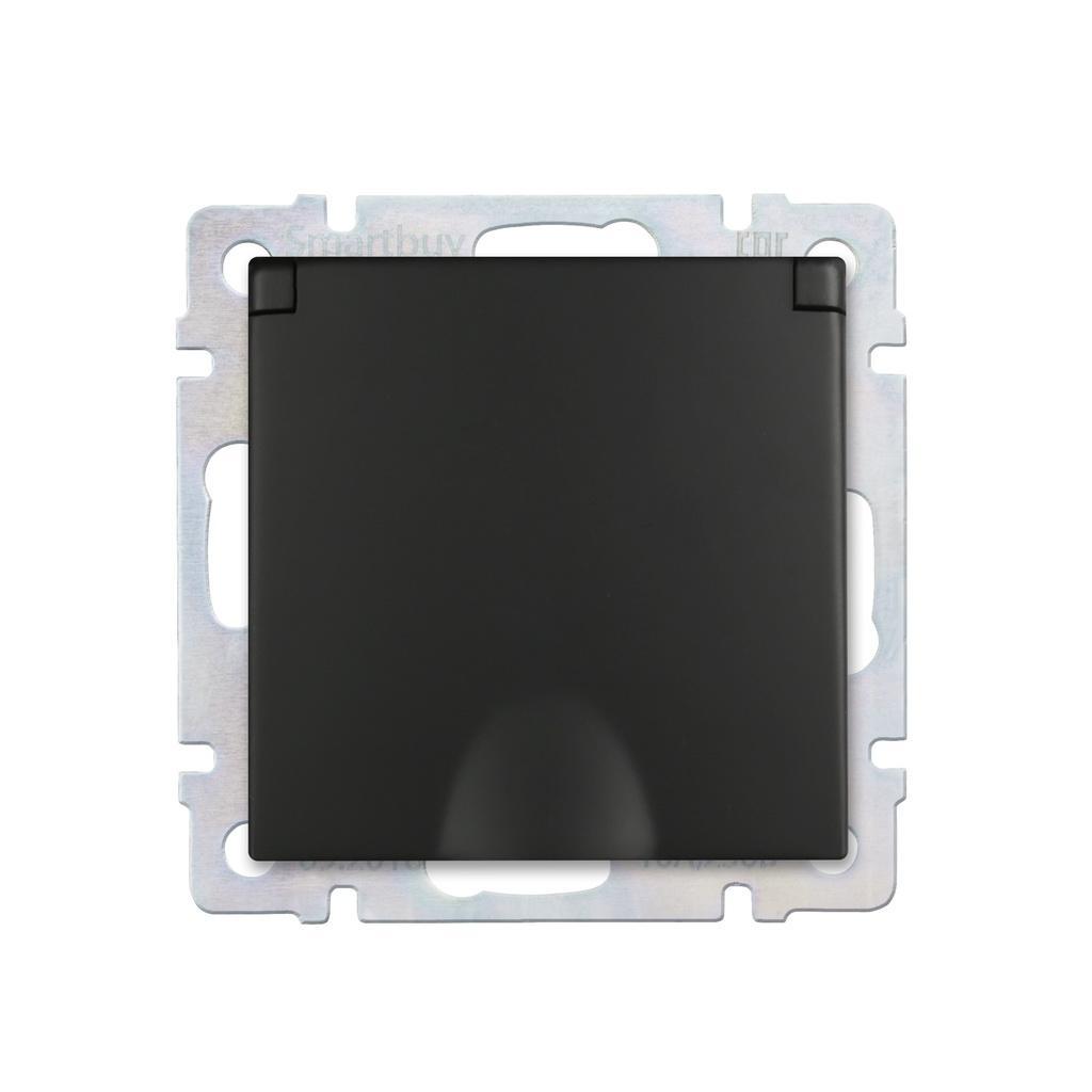 wmt80bva2rhn1w5j5h4se3a1z5g6dhkt.jpeg Розетка с заземлением и крышкой 16А, черная Нептун — изображение 1