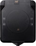 Розетка 1-местная с крышкой, IP54, черная, Сатурн