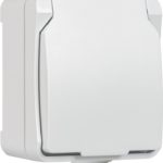 Розетка 1-местная с крышкой, IP54, белая, "Сатурн"