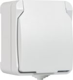 Розетка 1-местная с крышкой, IP54, белая, "Сатурн"