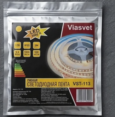 1 Светодиодная лента Viasvet 12В 9.6Вт/м 3000K — изображение 1